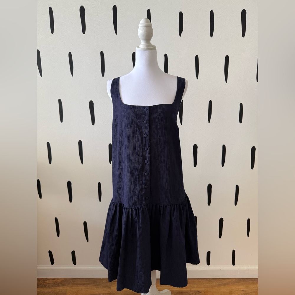 Anthropologie Navy Square-Neck Button Mini Dress